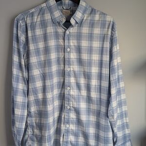 Faherty Brand Movement Shirt Mens Large Blue White Plaid Stretch Long Sleeve